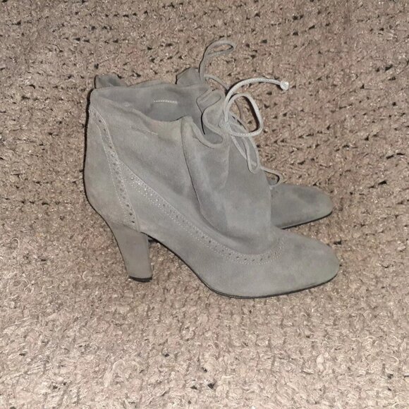 FRATELLI ROSSETTI-Gray Soft Suede Booties-Brogue Accent-Lace Drawstring-Sz 6-NM - Picture 5 of 9